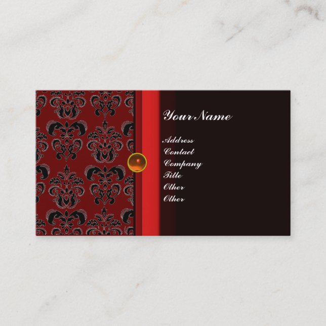 CLASSY DAMASK MONOGRAM Black topaz orange Visitkort (Framsida)