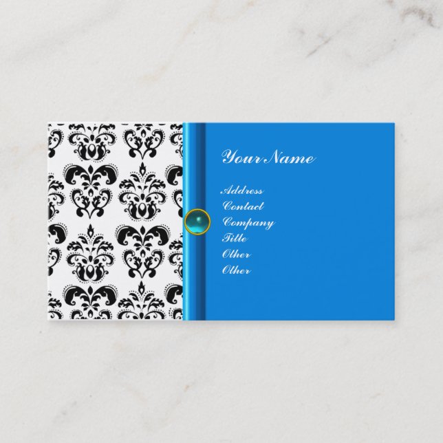 CLASSY DAMASK MONOGRAM Blue aquamarine Visitkort (Framsida)
