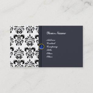 CLASSY DAMASK MONOGRAM blue sapphire guld Visitkort