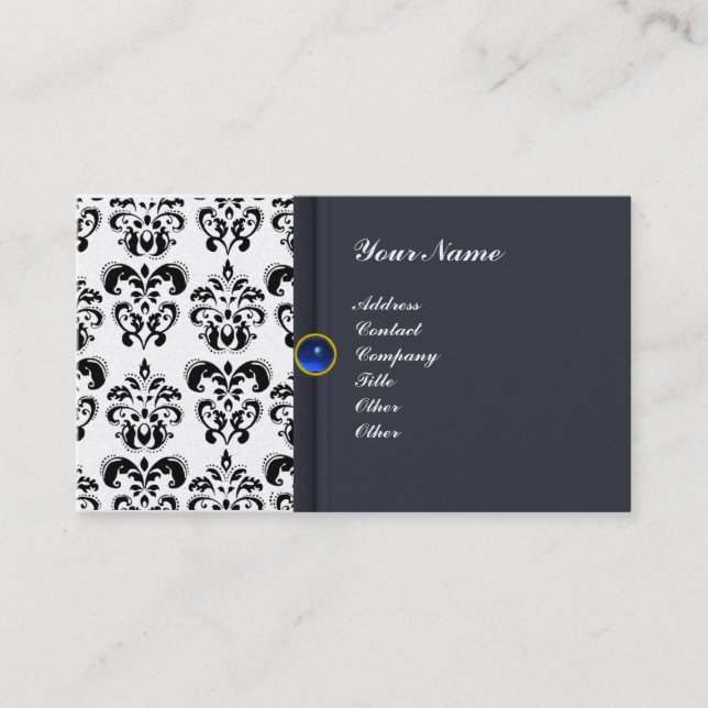 CLASSY DAMASK MONOGRAM Blue sapphire pearl Visitkort (Framsida)