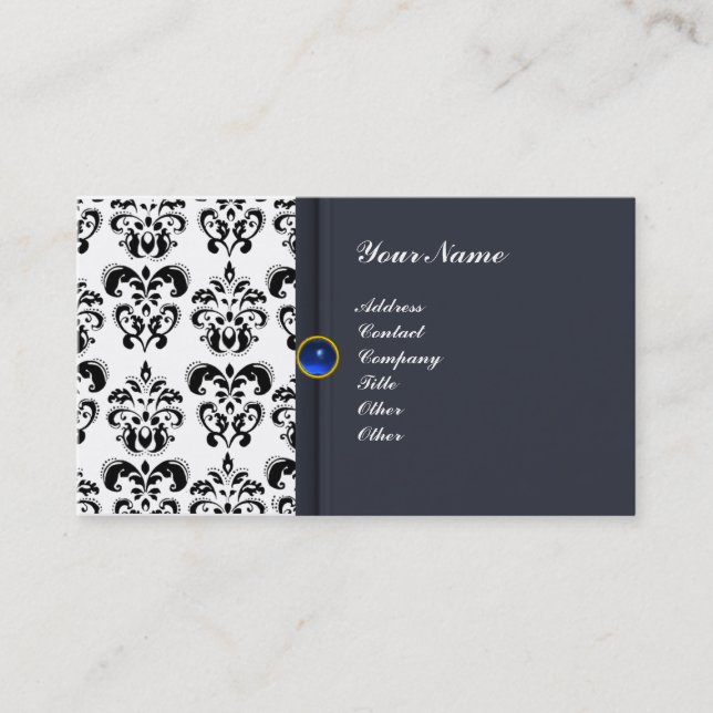CLASSY DAMASK MONOGRAM Blue sapphire Visitkort (Framsida)