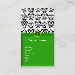 CLASSY DAMASK MONOGRAM grönt emerald platinum Visitkort