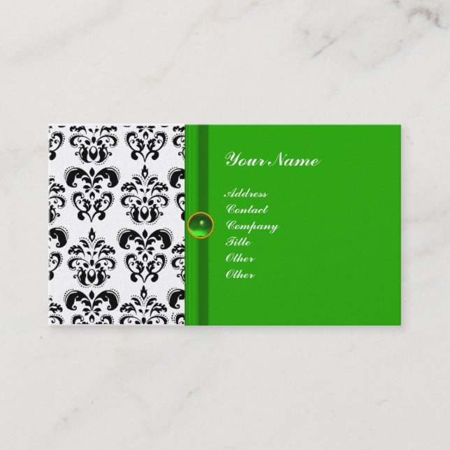 CLASSY DAMASK MONOGRAM grönt emerald platinum Visitkort (Framsida)