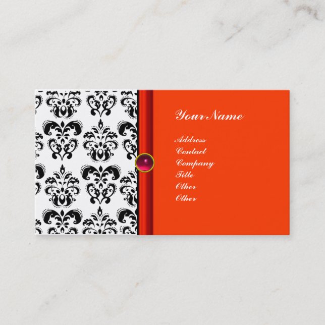 CLASSY DAMASK MONOGRAM ,lila ruby rosa Visitkort (Framsida)