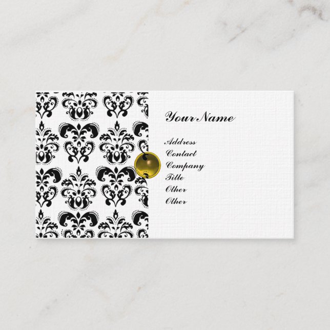 CLASSY DAMASK MONOGRAM lila svartvit linne Visitkort (Framsida)