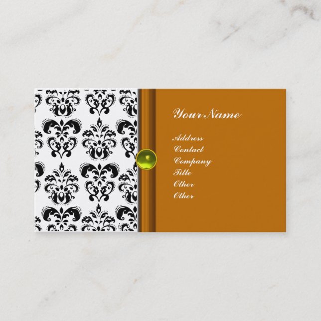 CLASSY DAMASK MONOGRAM, lila topaz gult Visitkort (Framsida)