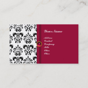 CLASSY DAMASK MONOGRAM,Red ruby rosa Visitkort