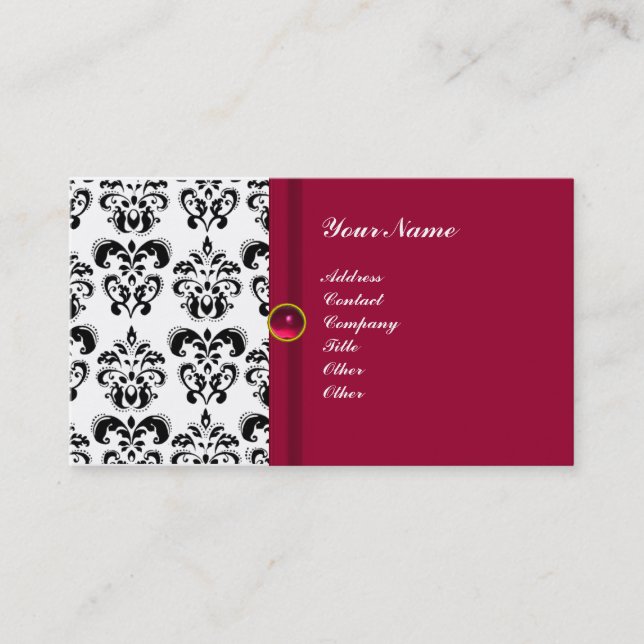 CLASSY DAMASK MONOGRAM,Red ruby rosa Visitkort (Framsida)