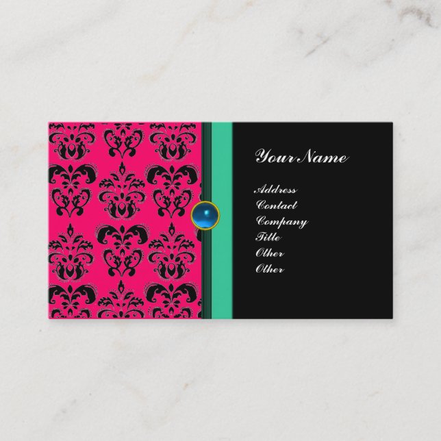 CLASSY DAMASK MONOGRAM ,svart sapphire Visitkort (Framsida)