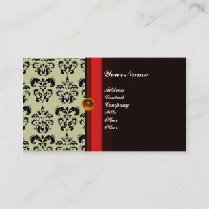 CLASSY DAMASK MONOGRAM svart topas orange, Visitkort