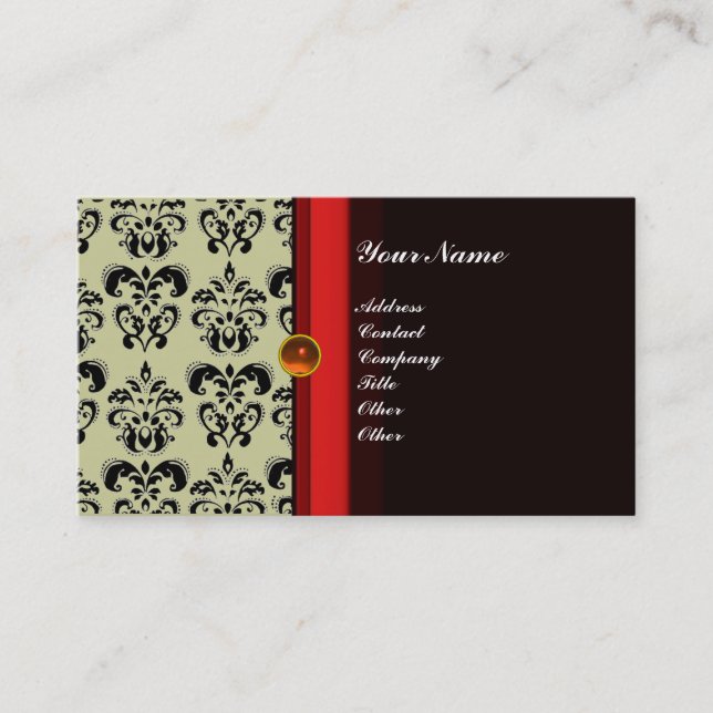 CLASSY DAMASK MONOGRAM svart topas orange, Visitkort (Framsida)