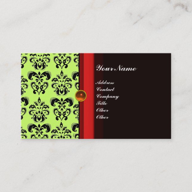 CLASSY DAMASK MONOGRAM svart topas orange, Visitkort (Framsida)