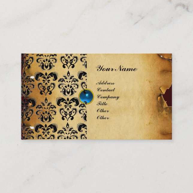 CLASSY DAMASK PARCHMENT MONOGRAM grönt emerald Visitkort (Framsida)