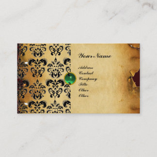 CLASSY DAMASK PARCHMENT MONOGRAM grönt emerald Visitkort