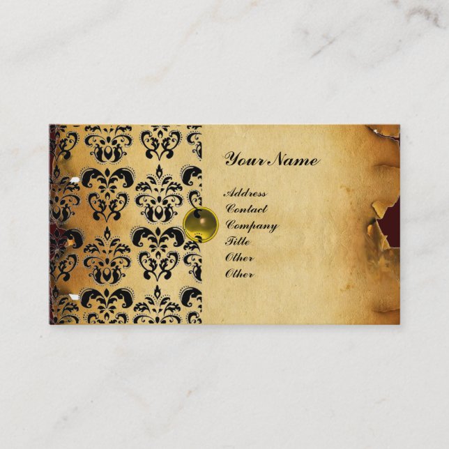 CLASSY DAMASK PARCHMENT MONOGRAM grönt emerald Visitkort (Framsida)