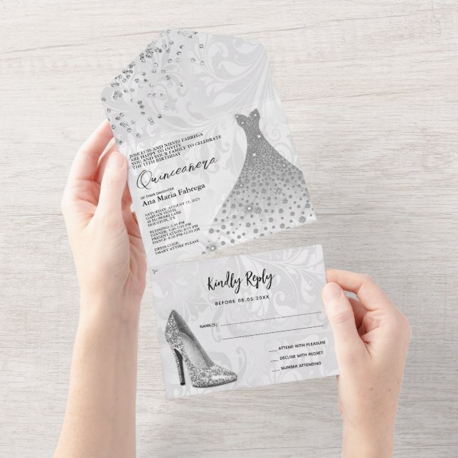 Classy Damask, Silver Stiletto & Gown Quinceañera (Avrivbar del)