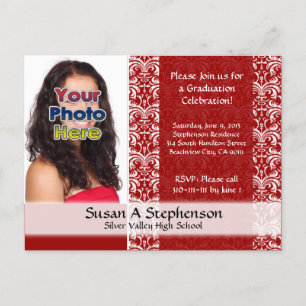 Classy Damask Studenten annnouncement, Red Inbjudan Vykort