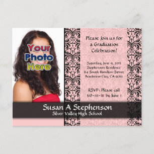 Classy Damask Studenten Meddelande, Rosa Inbjudan Vykort