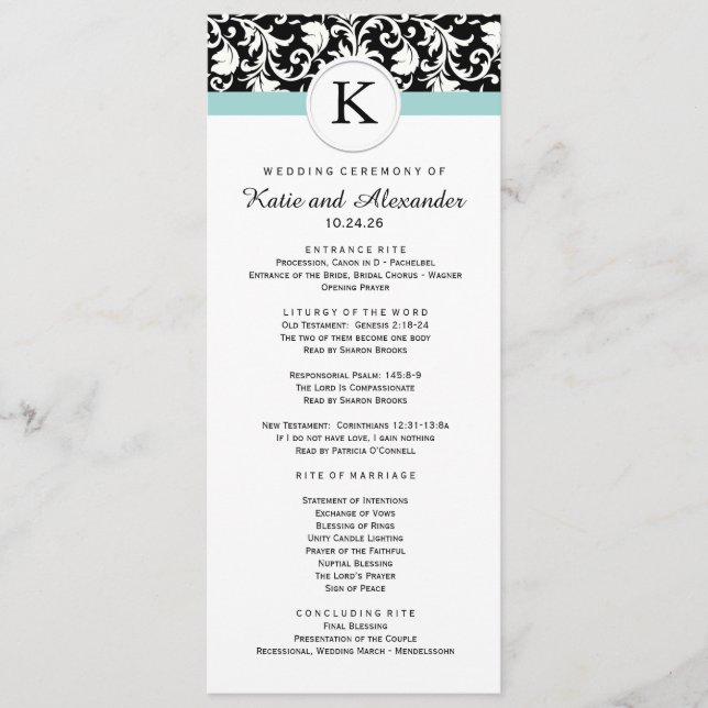 Classy Damask Wedding Program (Framsida)