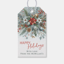 Classy Dark Red Teal Blue Green Floral Wreath Presentetikett