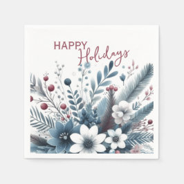 Classy Dark Teal Blue Red Floral Holiday Wreath Pappersservett