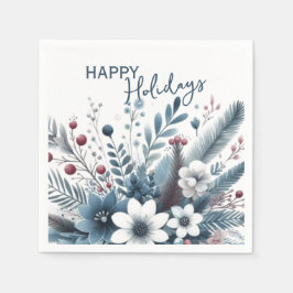 Classy Dark Teal Blue Red Floral Holiday Wreath Pappersservett