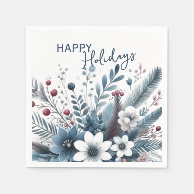 Classy Dark Teal Blue Red Floral Holiday Wreath Pappersservett (Framsidan)