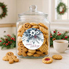 Classy Dark Teal Blue Red Floral Holiday Wreath Runt Klistermärke