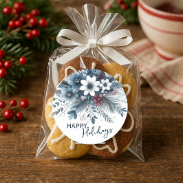Classy Dark Teal Blue Red Floral Holiday Wreath Runt Klistermärke