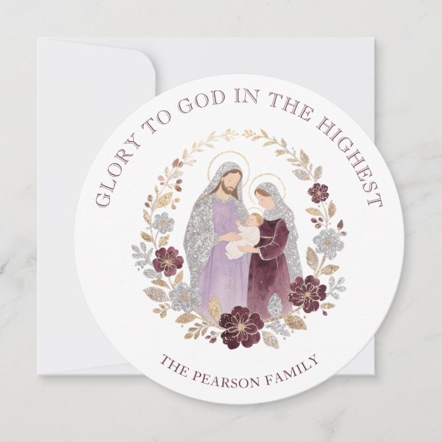 Classy Deep Plum Glitter Holy Nativity Christmas Julkort (Framsida)