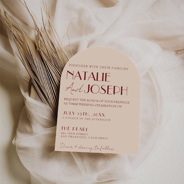 Classy Deep Red Blue Whimsical Modern Arch Wedding Inbjudningar (Skapare uppladdad)