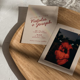 Classy Deep Red Blue Whimsical Photo Wedding Inbjudningar