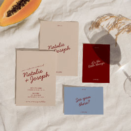 Classy Deep Red Blue Whimsical Unique Wedding Inbjudningar