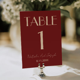 Classy Deep Red Cream Fancy Wedding Table Number Inbjudningar