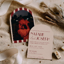 Classy Deep Red Whimsical Photo Arched Wedding Inbjudningar