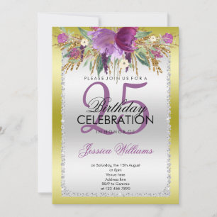 Classy Diamond Glitter Watercolor Flowers Birthday Inbjudningar