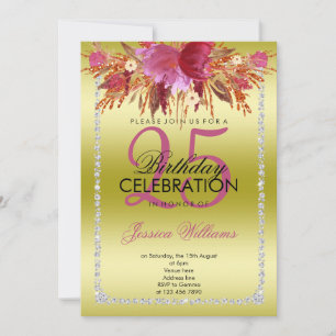 Classy Diamond Glitter Watercolor Flowers Birthday Inbjudningar