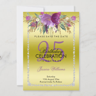 Classy Diamond Glitter Watercolor Flowers Birthday Spara Datumet