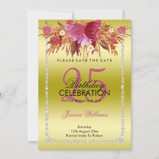 Classy Diamond Glitter Watercolor Flowers Birthday Spara Datumet