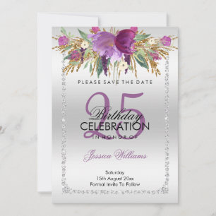 Classy Diamond Glitter Watercolor Flowers Birthday Spara Datumet