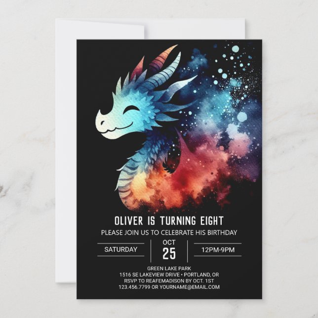 Classy Dragon Birthday Digital Inbjudningar (Framsida)