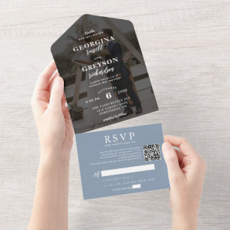 Classy Dusty Blue OSA Photo QR-kod Bröllop