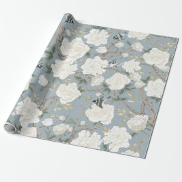 Classy Dusty Blue White Chinoiserie Flowers Birds Presentpapper