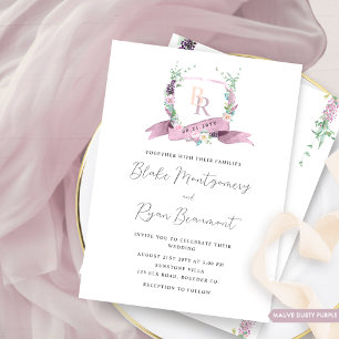 Classy Dusty Lila, Mauve, Rosa Monogram Bröllop Inbjudningar