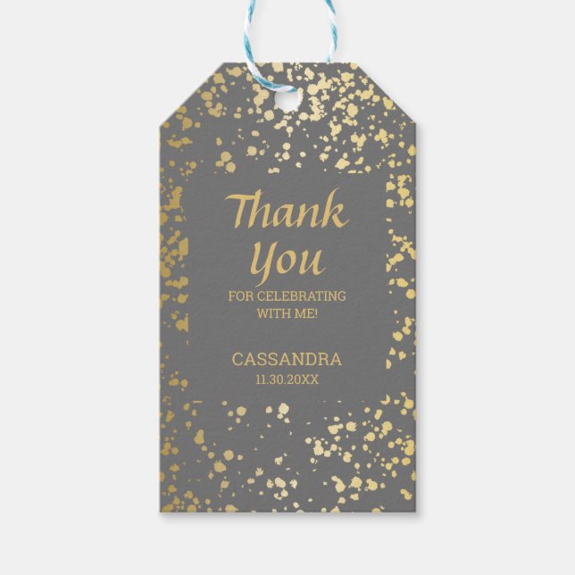 Classy Egypten Guld Sprinkles Grått Tack Presentetikett (Framsidan)