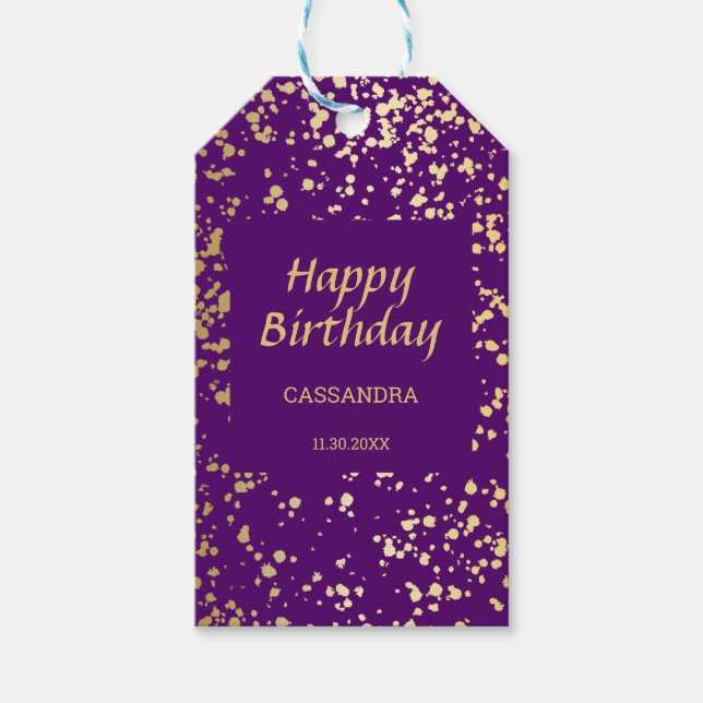 Classy Egypten Guld Sprinkles Lila Birthday Presentetikett (Framsidan)