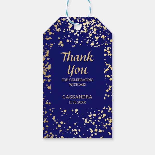 Classy Egypten Guld Sprinkles marinblå Tack Presentetikett (Framsidan)