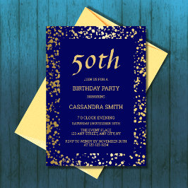 Classy Egypten Guld Sprinkles Navy Blue Birthday Inbjudningar