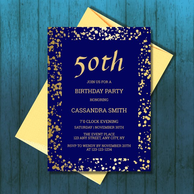 Classy Egypten Guld Sprinkles Navy Blue Birthday Inbjudningar (Skapare uppladdad)