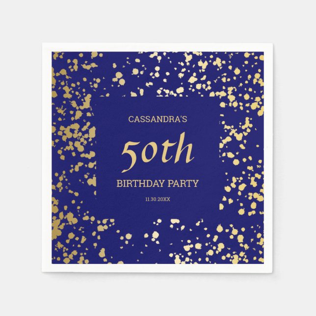 Classy Egypten Guld Sprinkles Navy Blue Birthday Pappersservett (Framsidan)